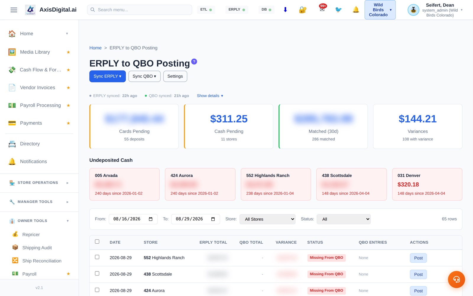 ERPLY to QBO reconciliation