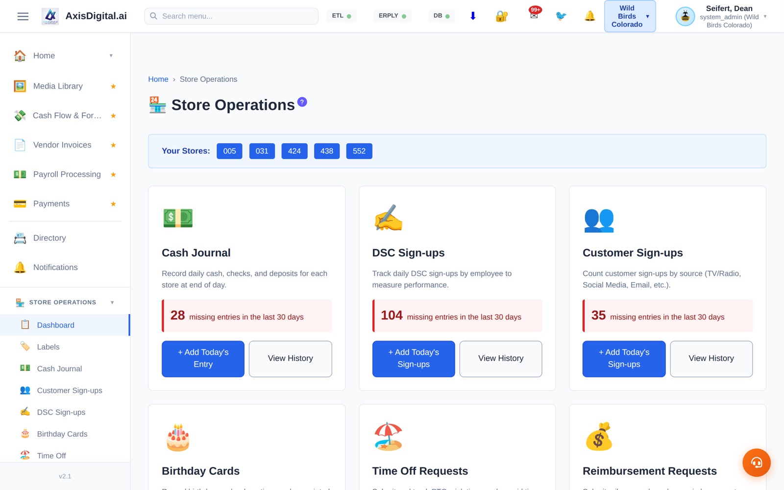 The daily gap list, per store